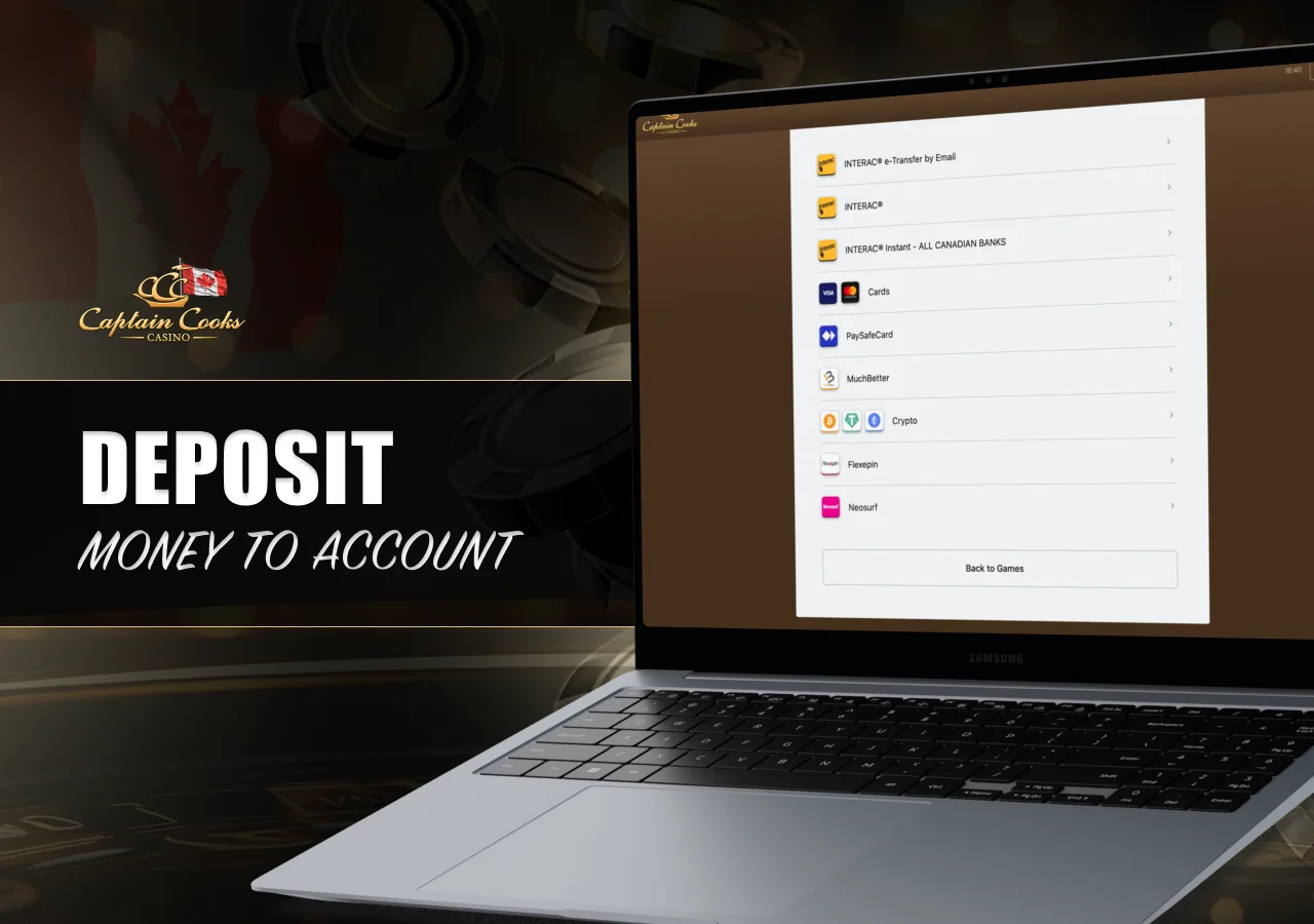 Supported funding options and transaction methods available for casino deposits